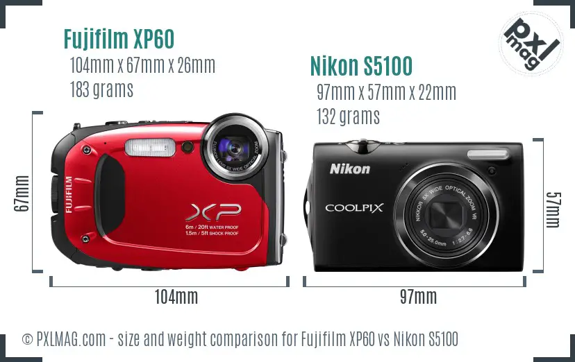 Fujifilm XP60 vs Nikon S5100 size comparison Fujifilm XP60 vs Nikon S5100 size comparison