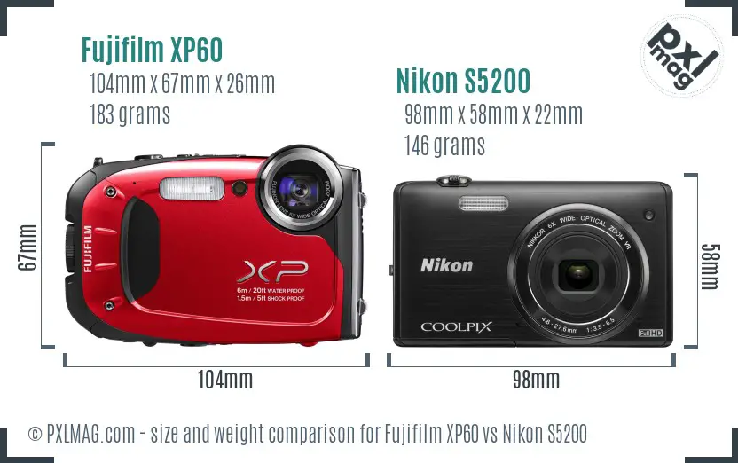 Fujifilm XP60 vs Nikon S5200 size comparison