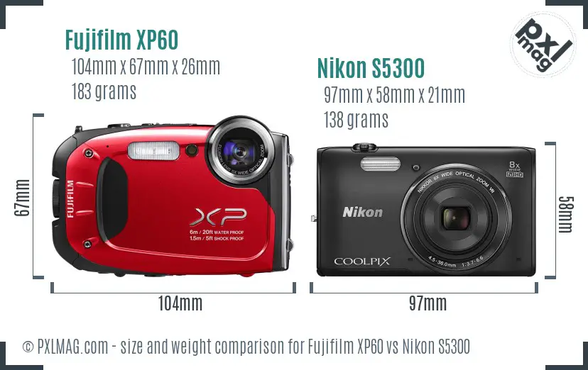 Fujifilm XP60 vs Nikon S5300 size comparison