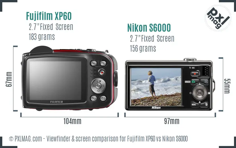 Fujifilm XP60 vs Nikon S6000 Screen and Viewfinder comparison