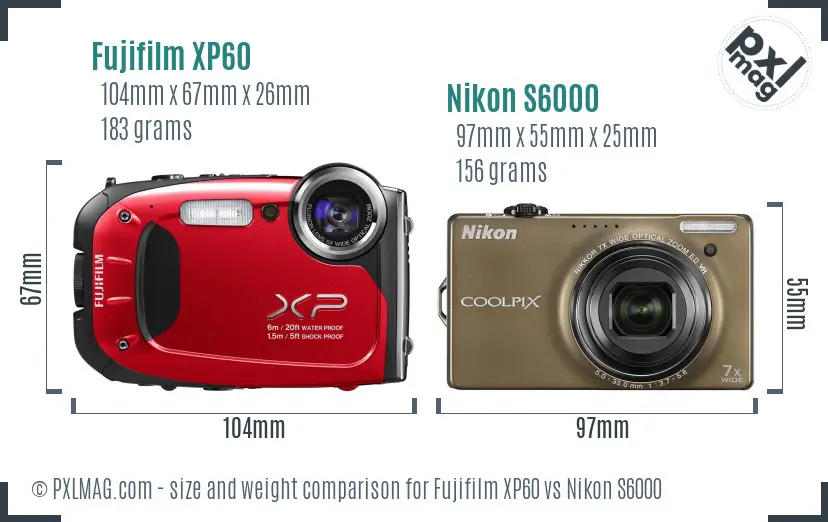 Fujifilm XP60 vs Nikon S6000 size comparison