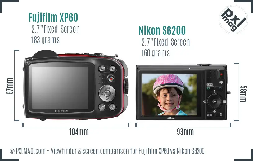 Fujifilm XP60 vs Nikon S6200 Screen and Viewfinder comparison