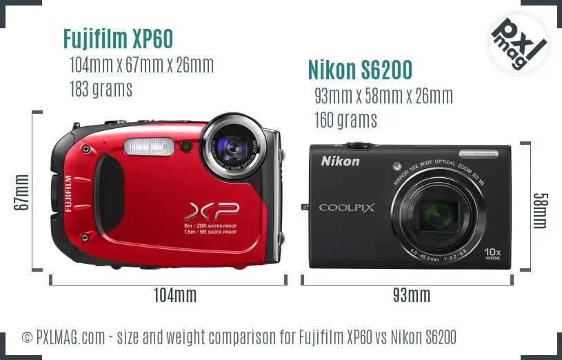 Fujifilm XP60 vs Nikon S6200 size comparison
