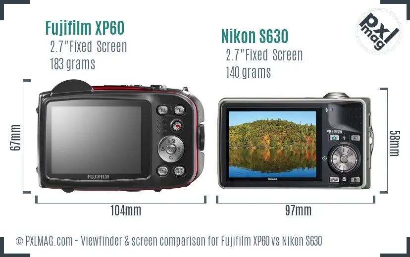 Fujifilm XP60 vs Nikon S630 Screen and Viewfinder comparison