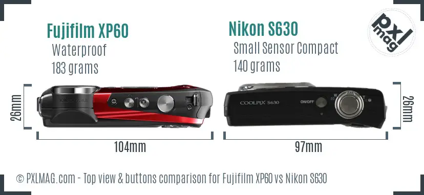 Fujifilm XP60 vs Nikon S630 top view buttons comparison