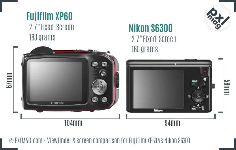 Fujifilm XP60 vs Nikon S6300 Screen and Viewfinder comparison