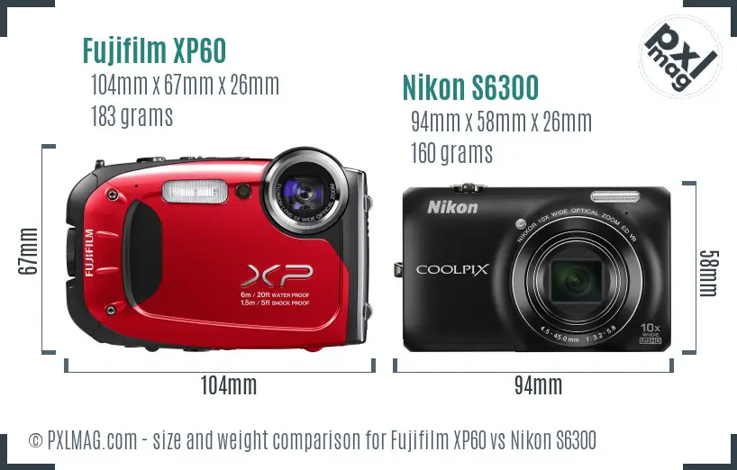 Fujifilm XP60 vs Nikon S6300 size comparison Fujifilm XP60 vs Nikon S6300 size comparison