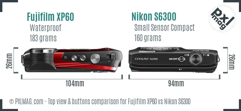 Fujifilm XP60 vs Nikon S6300 top view buttons comparison