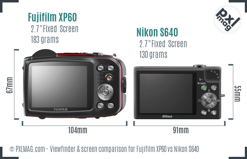 Fujifilm XP60 vs Nikon S640 Screen and Viewfinder comparison