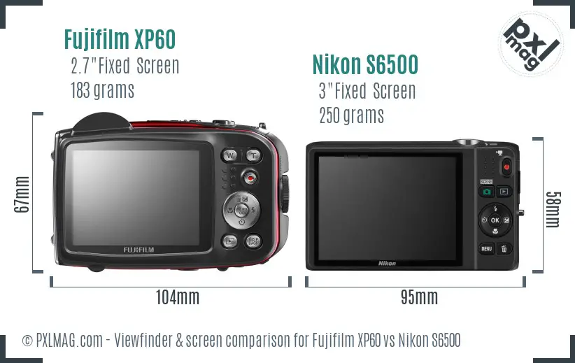 Fujifilm XP60 vs Nikon S6500 Screen and Viewfinder comparison