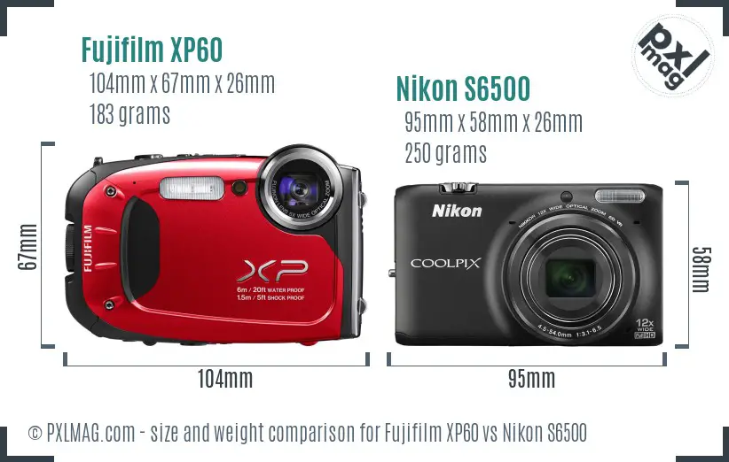 Fujifilm XP60 vs Nikon S6500 size comparison