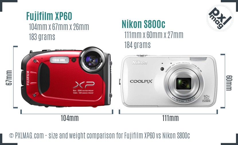 Fujifilm XP60 vs Nikon S800c size comparison