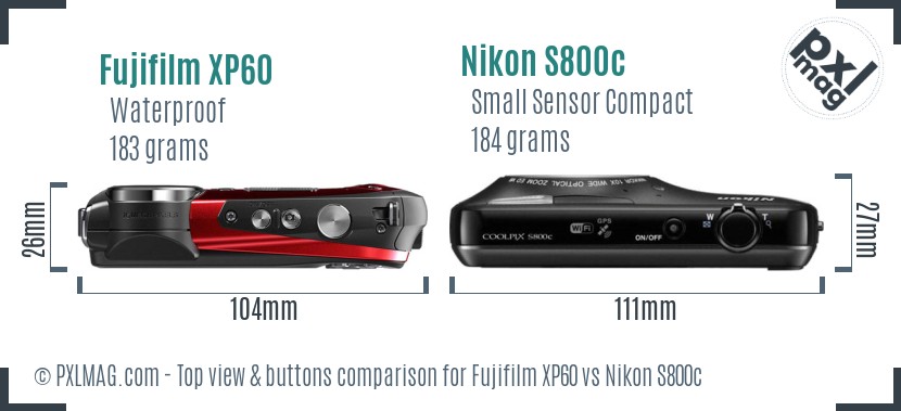 Fujifilm XP60 vs Nikon S800c top view buttons comparison