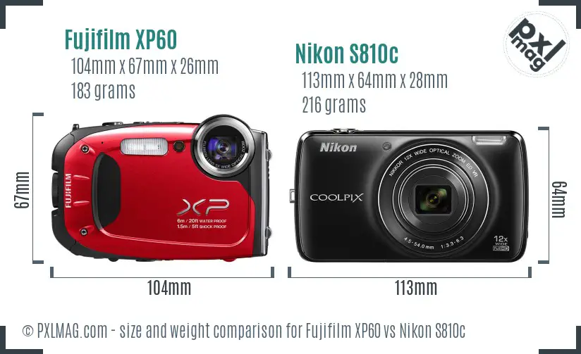 Fujifilm XP60 vs Nikon S810c size comparison Fujifilm XP60 vs Nikon S810c size comparison