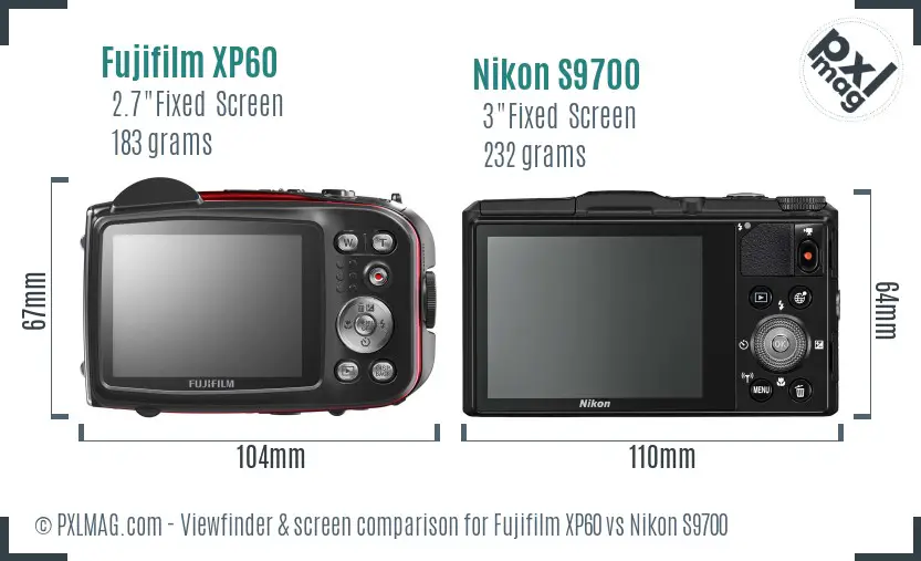 Fujifilm XP60 vs Nikon S9700 Screen and Viewfinder comparison