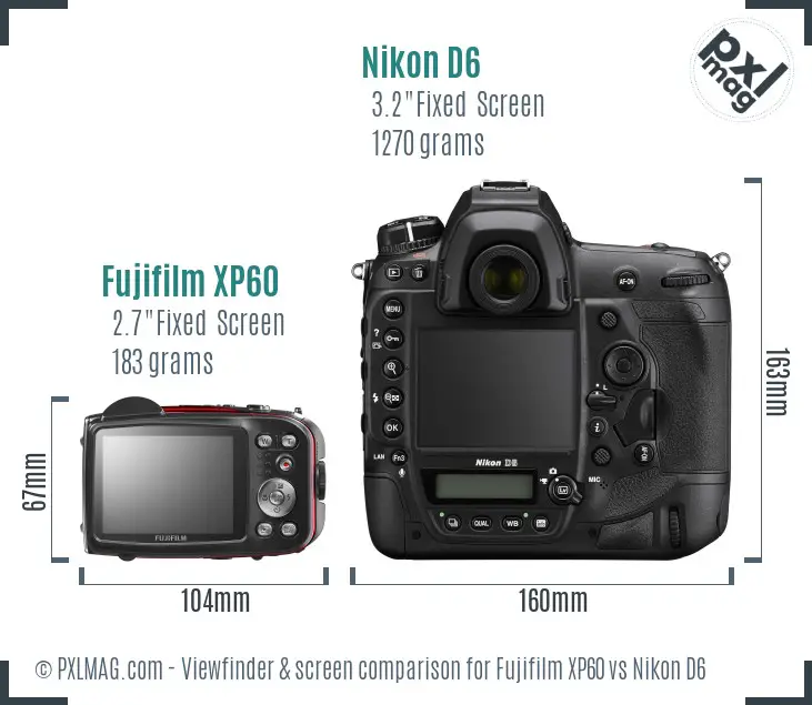 Fujifilm XP60 vs Nikon D6 Screen and Viewfinder comparison