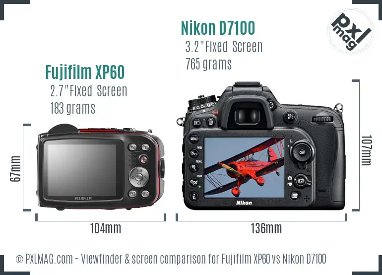 Fujifilm XP60 vs Nikon D7100 Screen and Viewfinder comparison