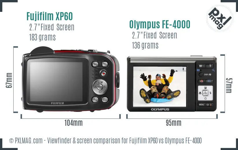 Fujifilm XP60 vs Olympus FE-4000 Screen and Viewfinder comparison