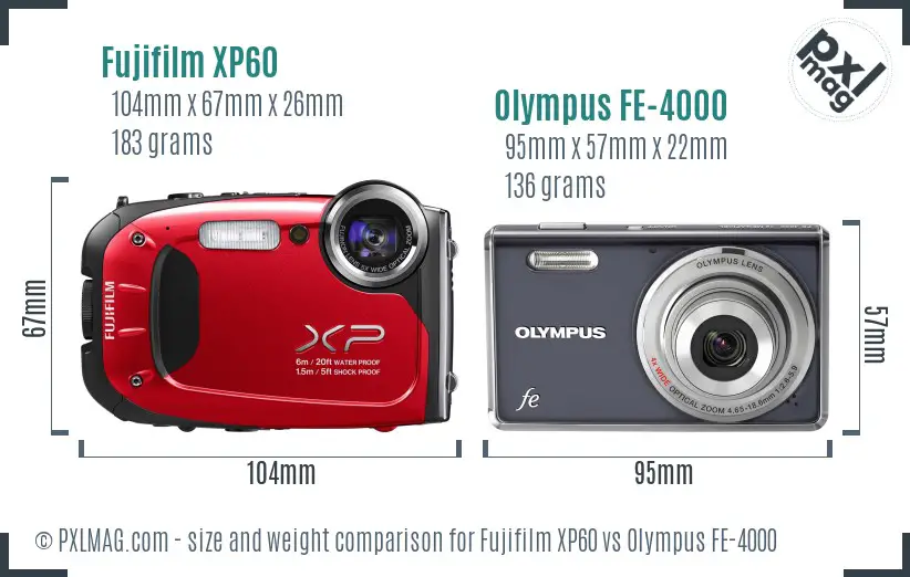 Fujifilm XP60 vs Olympus FE-4000 size comparison