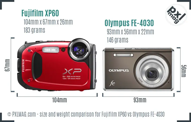 Fujifilm XP60 vs Olympus FE-4030 size comparison