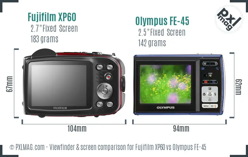 Fujifilm XP60 vs Olympus FE-45 Screen and Viewfinder comparison Fujifilm XP60 vs Olympus FE-45 Screen and Viewfinder comparison