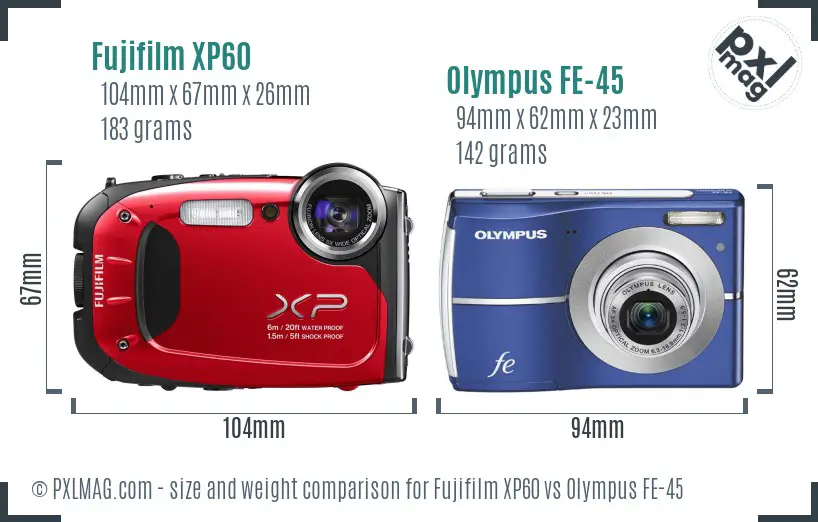 Fujifilm XP60 vs Olympus FE-45 size comparison Fujifilm XP60 vs Olympus FE-45 size comparison