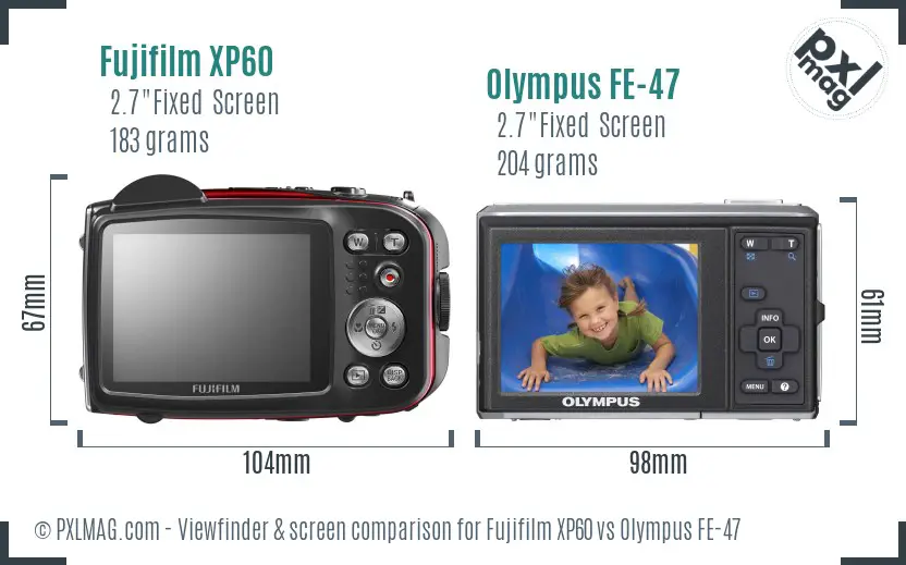 Fujifilm XP60 vs Olympus FE-47 Screen and Viewfinder comparison Fujifilm XP60 vs Olympus FE-47 Screen and Viewfinder comparison