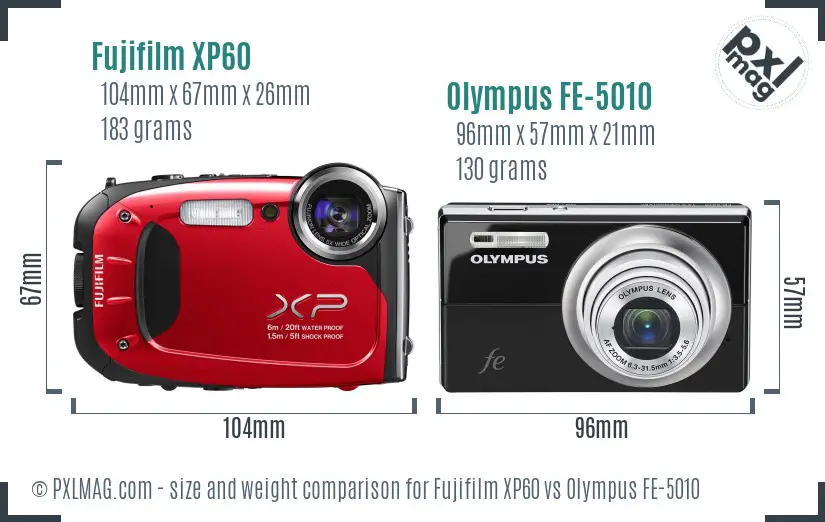Fujifilm XP60 vs Olympus FE-5010 size comparison