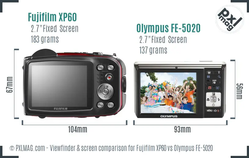 Fujifilm XP60 vs Olympus FE-5020 Screen and Viewfinder comparison