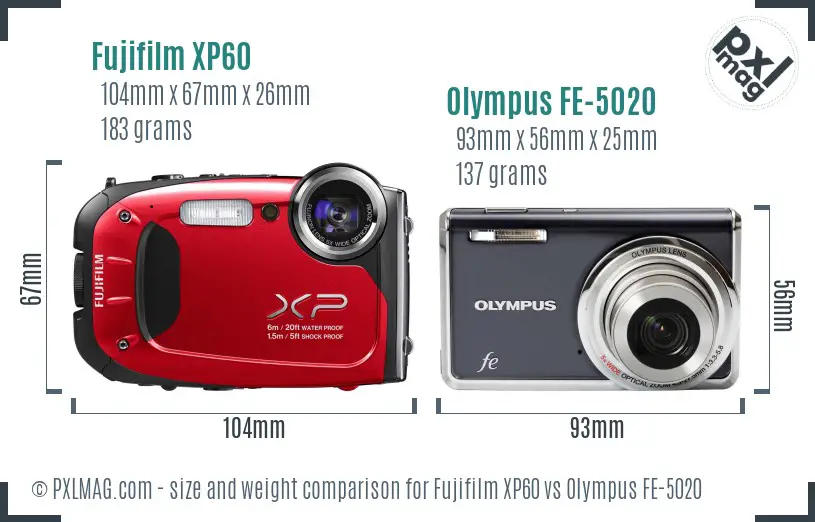 Fujifilm XP60 vs Olympus FE-5020 size comparison