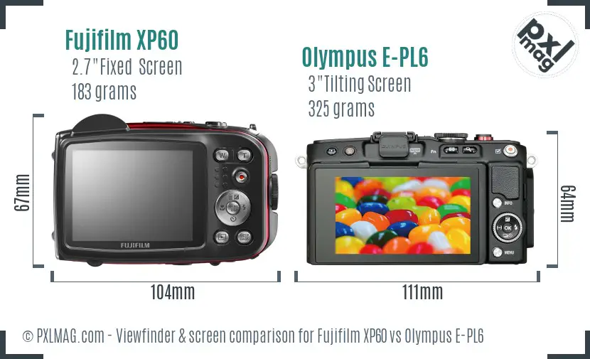 Fujifilm XP60 vs Olympus E-PL6 Screen and Viewfinder comparison