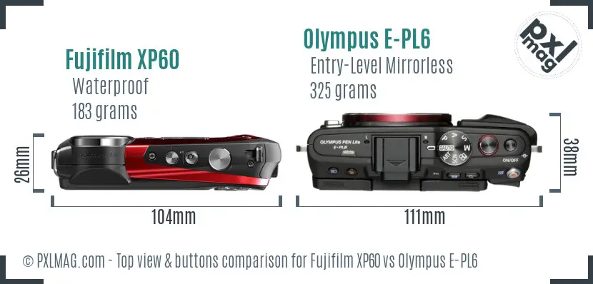 Fujifilm XP60 vs Olympus E-PL6 top view buttons comparison