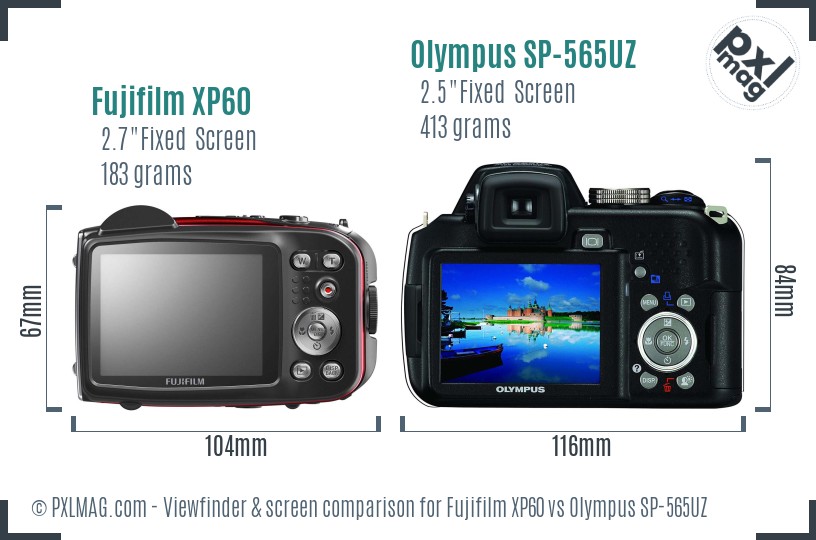 Fujifilm XP60 vs Olympus SP-565UZ Screen and Viewfinder comparison