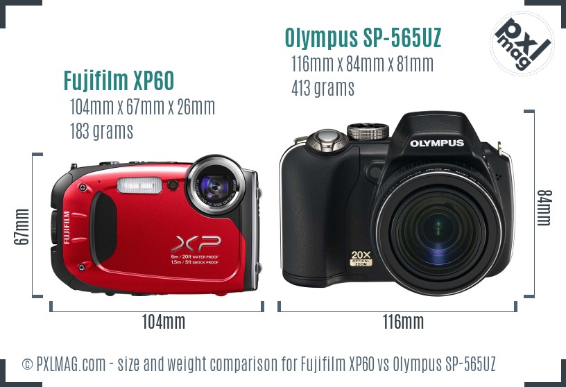 Fujifilm XP60 vs Olympus SP-565UZ size comparison