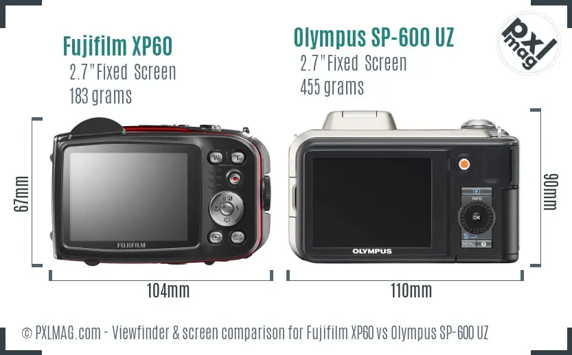 Fujifilm XP60 vs Olympus SP-600 UZ Screen and Viewfinder comparison Fujifilm XP60 vs Olympus SP-600 UZ Screen and Viewfinder comparison