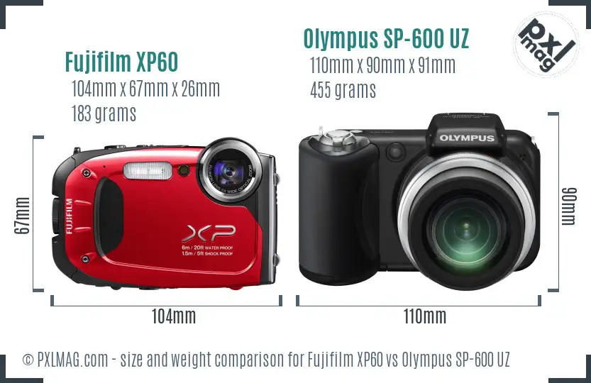 Fujifilm XP60 vs Olympus SP-600 UZ size comparison Fujifilm XP60 vs Olympus SP-600 UZ size comparison