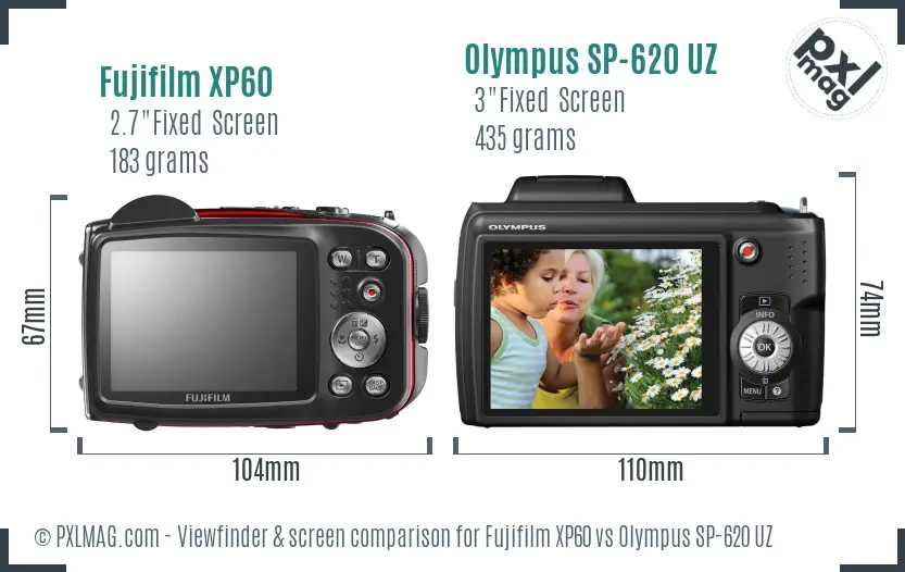 Fujifilm XP60 vs Olympus SP-620 UZ Screen and Viewfinder comparison