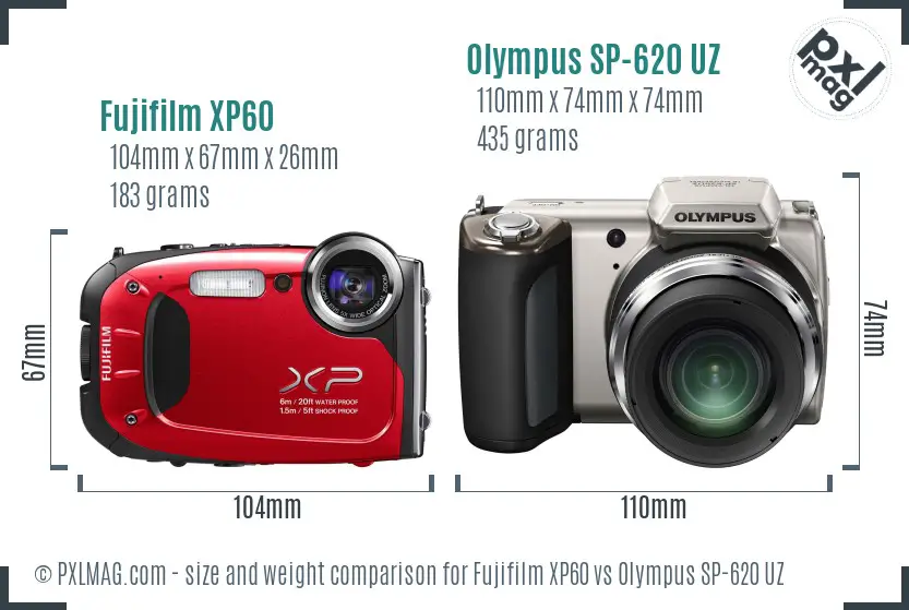 Fujifilm XP60 vs Olympus SP-620 UZ size comparison