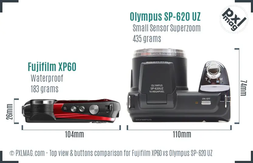 Fujifilm XP60 vs Olympus SP-620 UZ top view buttons comparison
