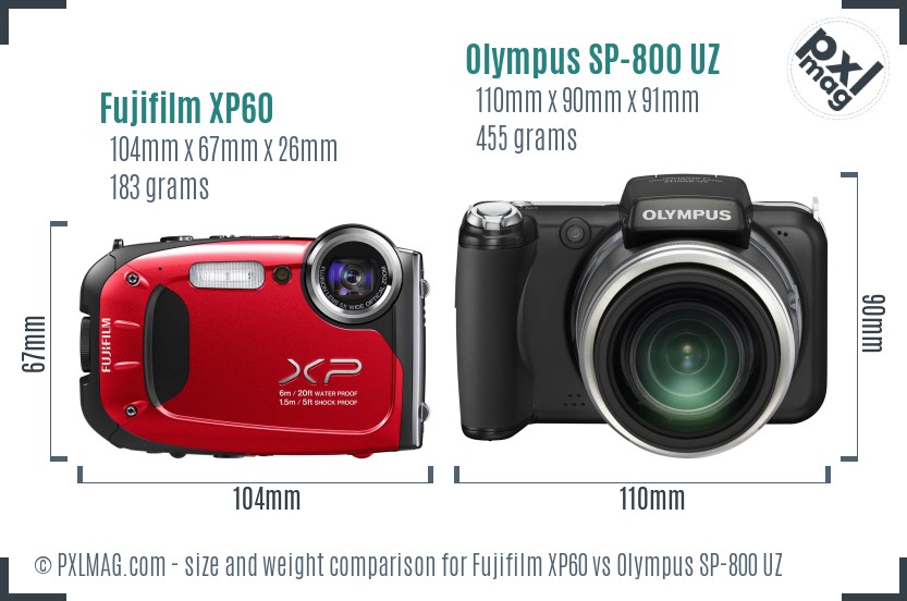 Fujifilm XP60 vs Olympus SP-800 UZ size comparison