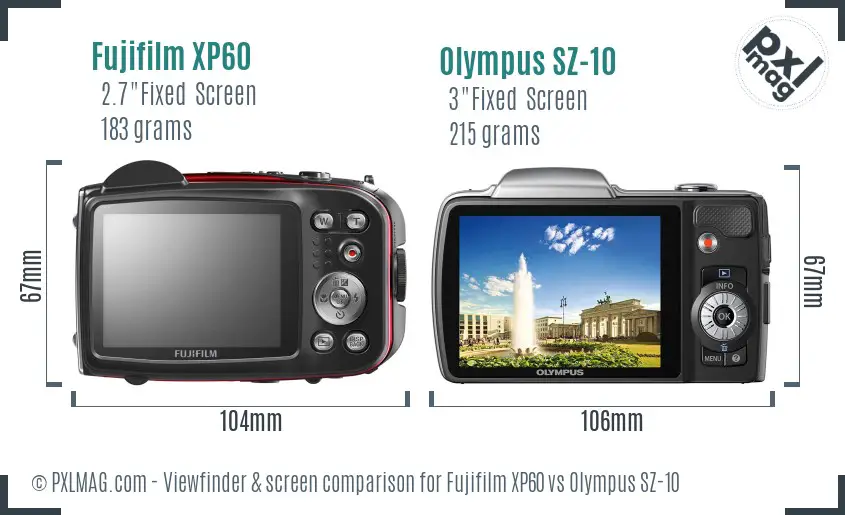 Fujifilm XP60 vs Olympus SZ-10 Screen and Viewfinder comparison