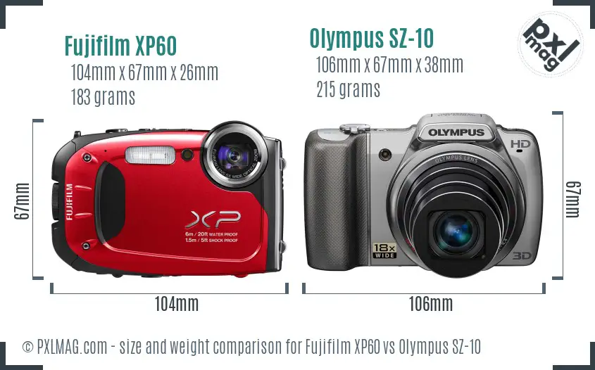 Fujifilm XP60 vs Olympus SZ-10 size comparison