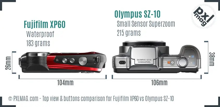 Fujifilm XP60 vs Olympus SZ-10 top view buttons comparison