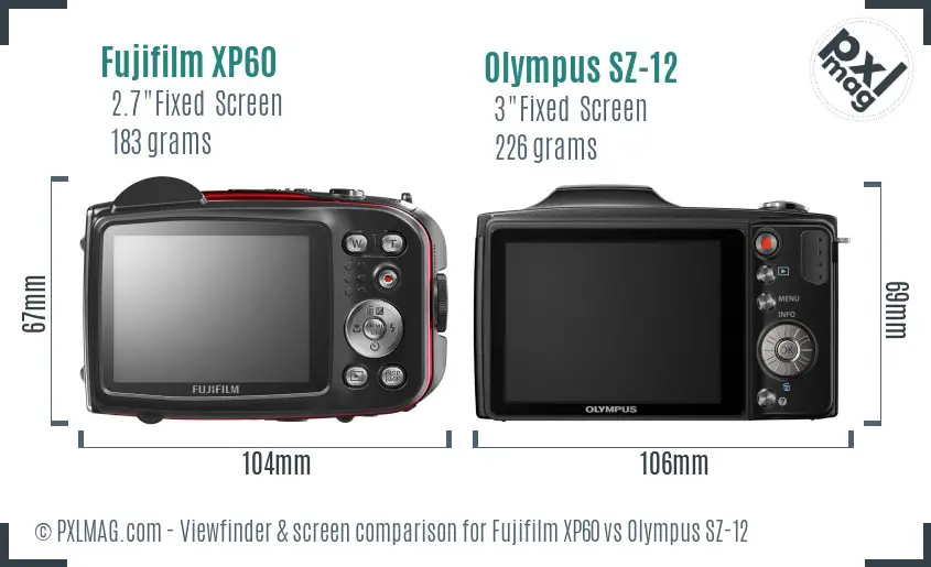Fujifilm XP60 vs Olympus SZ-12 Screen and Viewfinder comparison