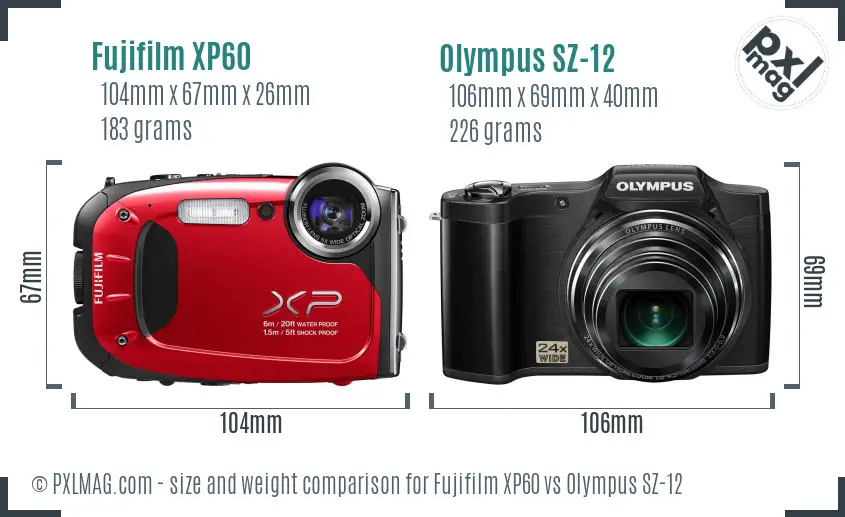 Fujifilm XP60 vs Olympus SZ-12 size comparison