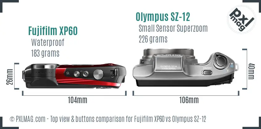 Fujifilm XP60 vs Olympus SZ-12 top view buttons comparison