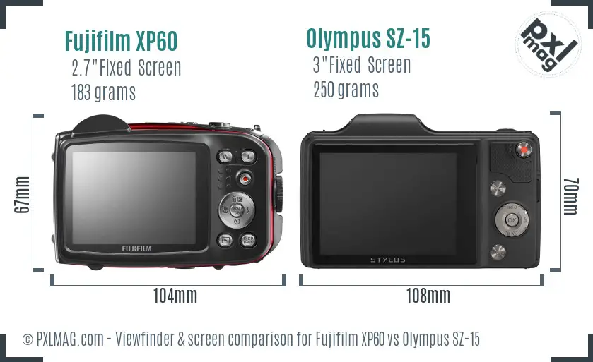 Fujifilm XP60 vs Olympus SZ-15 Screen and Viewfinder comparison Fujifilm XP60 vs Olympus SZ-15 Screen and Viewfinder comparison