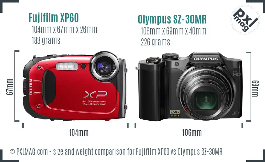 Fujifilm XP60 vs Olympus SZ-30MR size comparison Fujifilm XP60 vs Olympus SZ-30MR size comparison