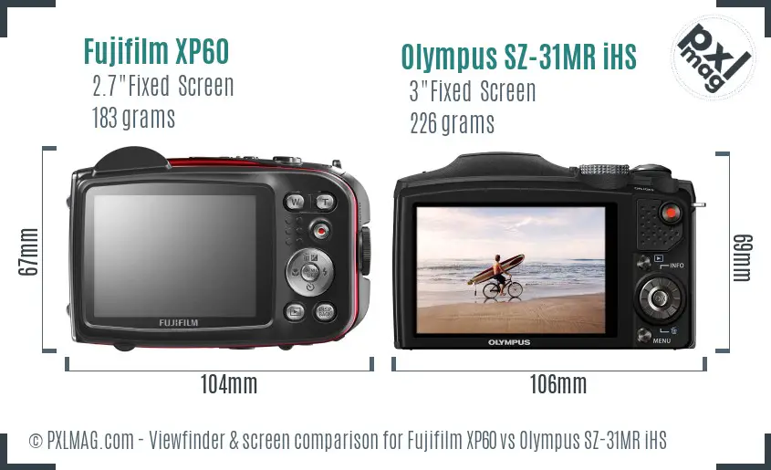 Fujifilm XP60 vs Olympus SZ-31MR iHS Screen and Viewfinder comparison
