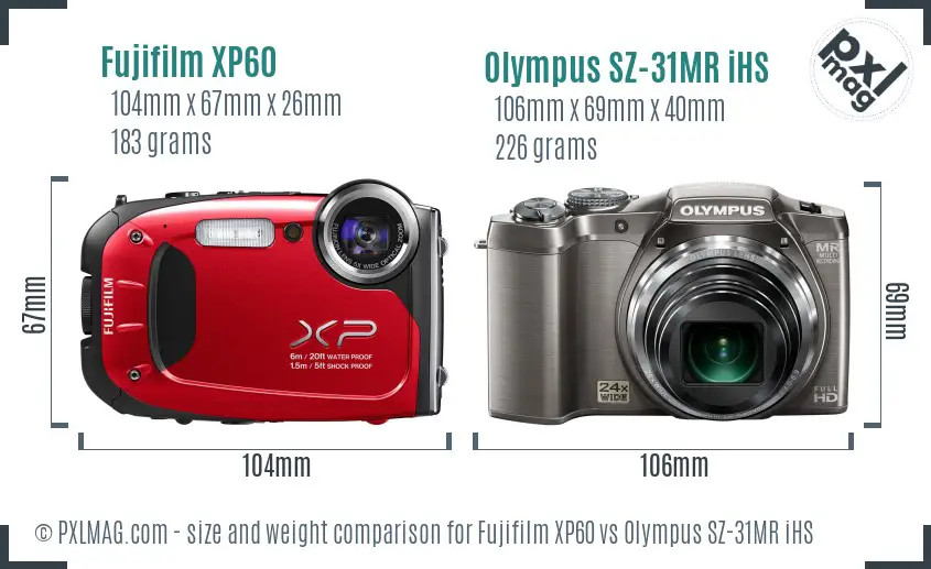 Fujifilm XP60 vs Olympus SZ-31MR iHS size comparison Fujifilm XP60 vs Olympus SZ-31MR iHS size comparison